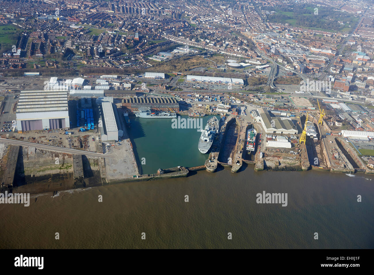 Cammell Laird shipyard, Birkenhead, river Mersey, Merseyside, North