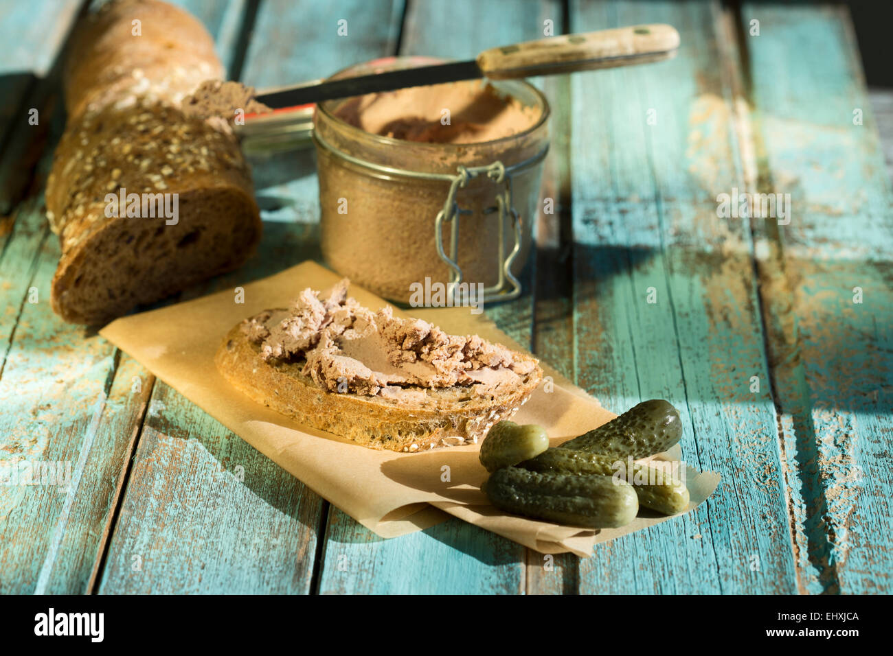 Liverwurst spread with pickled cucumber Stock Photo Alamy