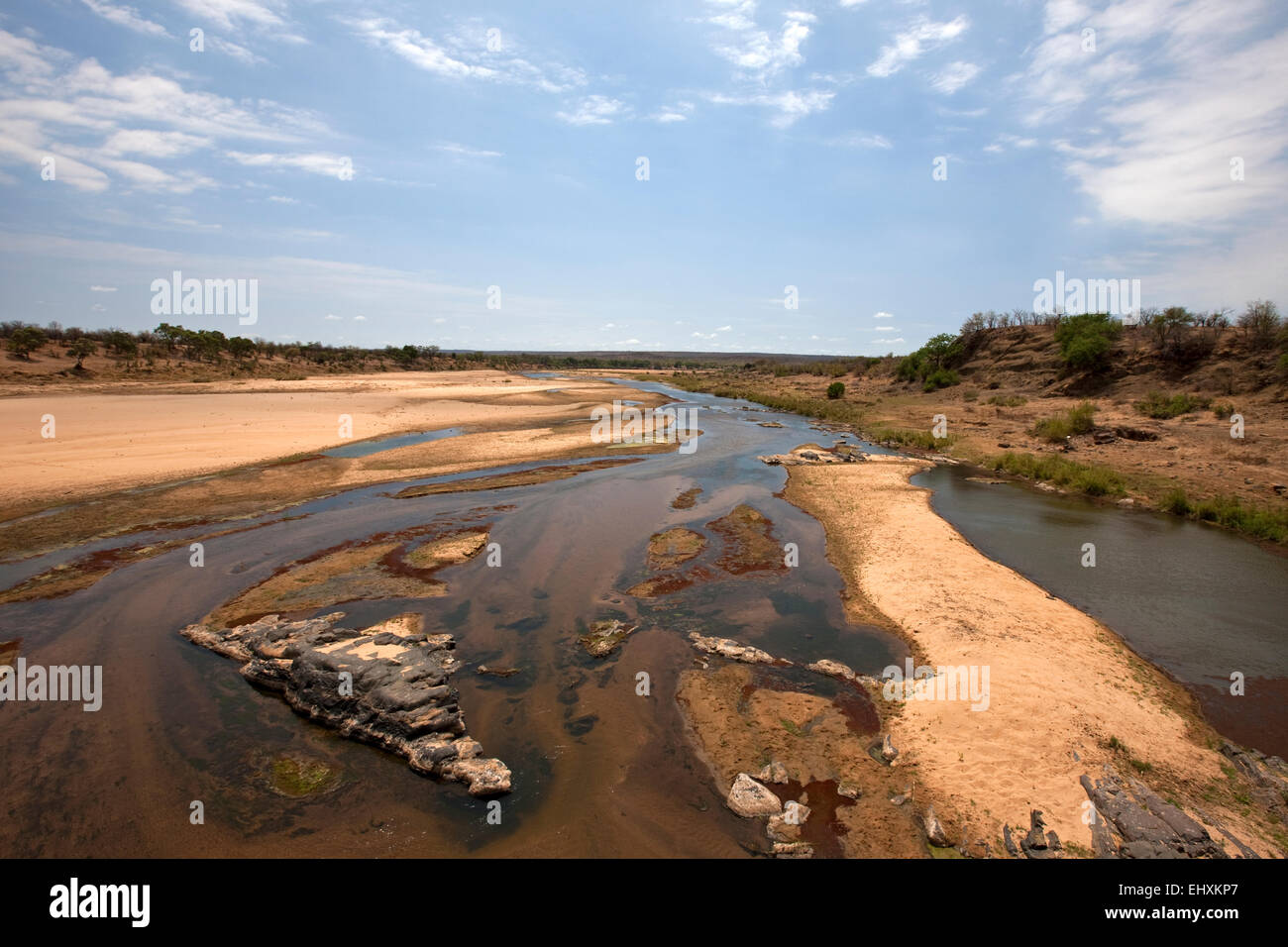 River flowing through landscape, Olifants River, Kruger National Park, South Africa Stock Photo