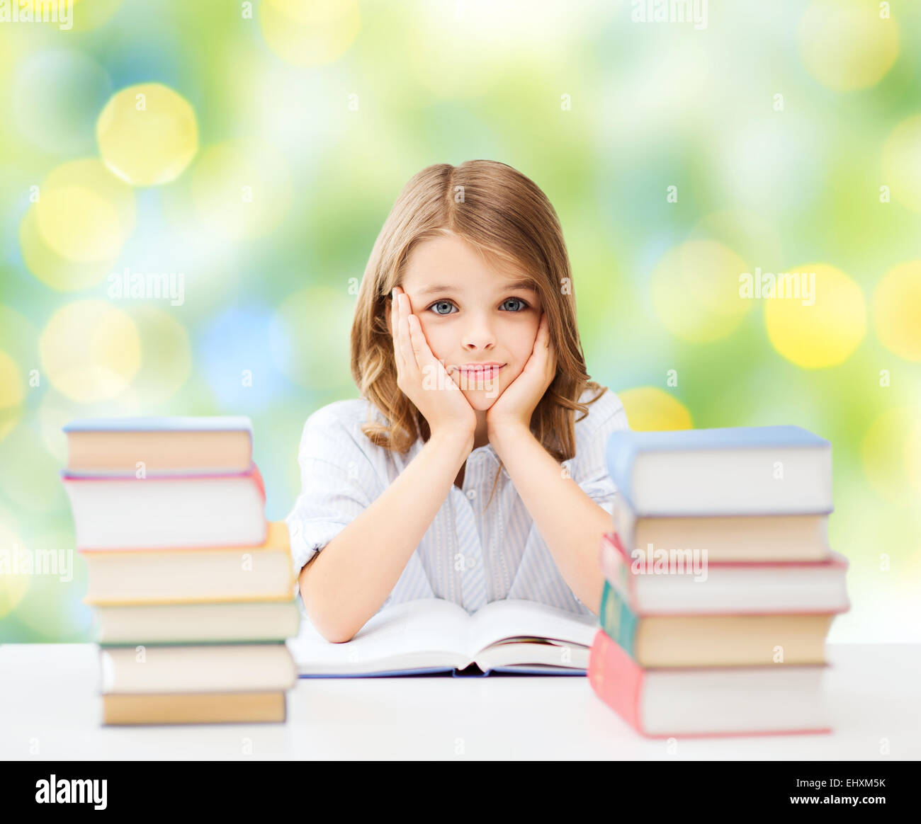 happy student girl with books at school Stock Photo - Alamy