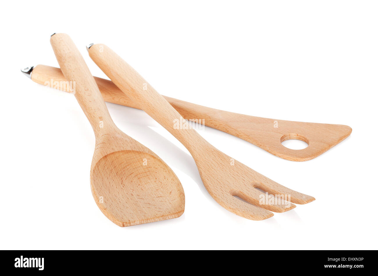 Wooden kitchen utensils. Isolated on white background Stock Photo