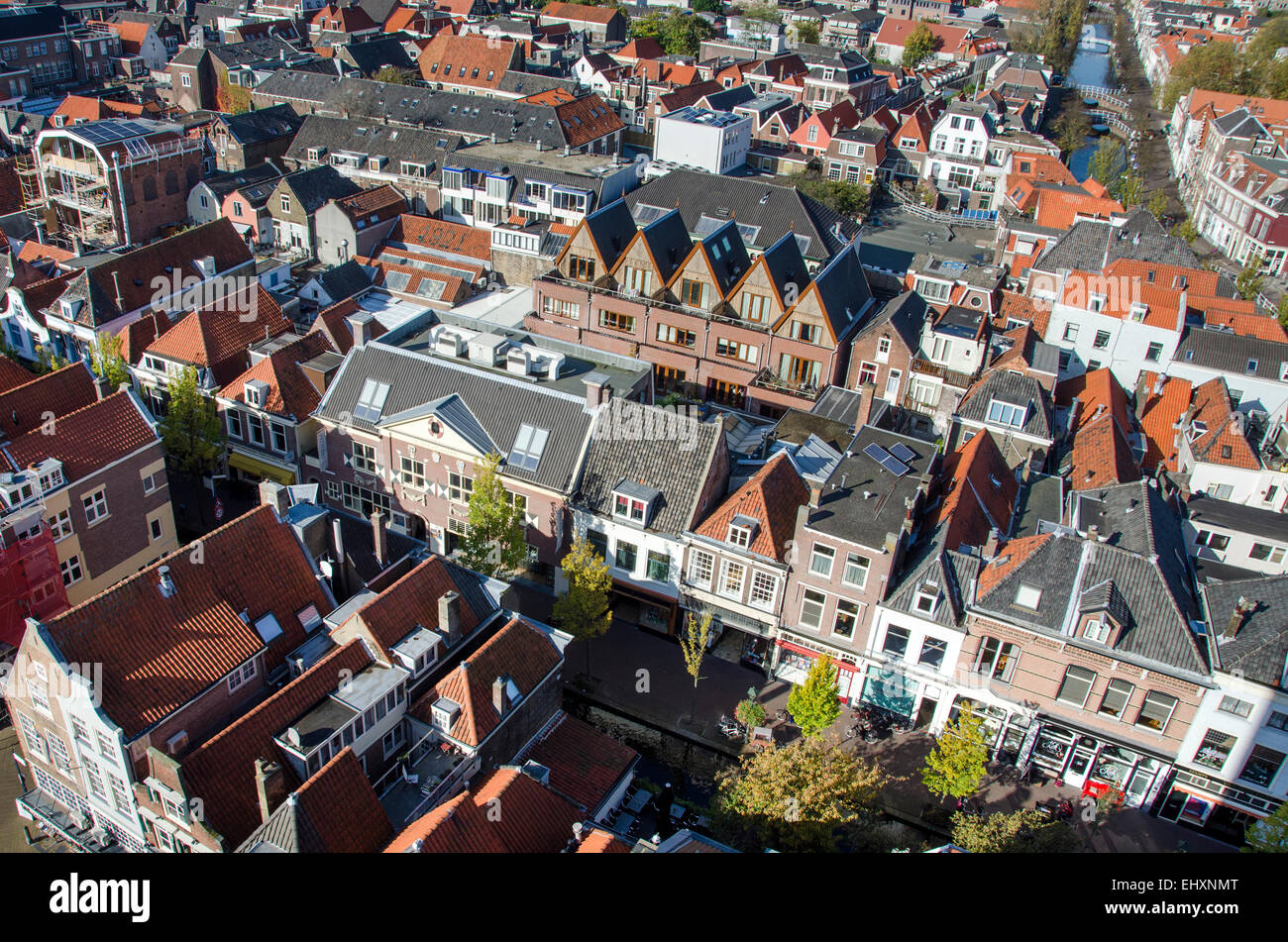 A view of the rooftops of the Dutch city of Delft from the Nieuwe Kerk tower Stock Photo