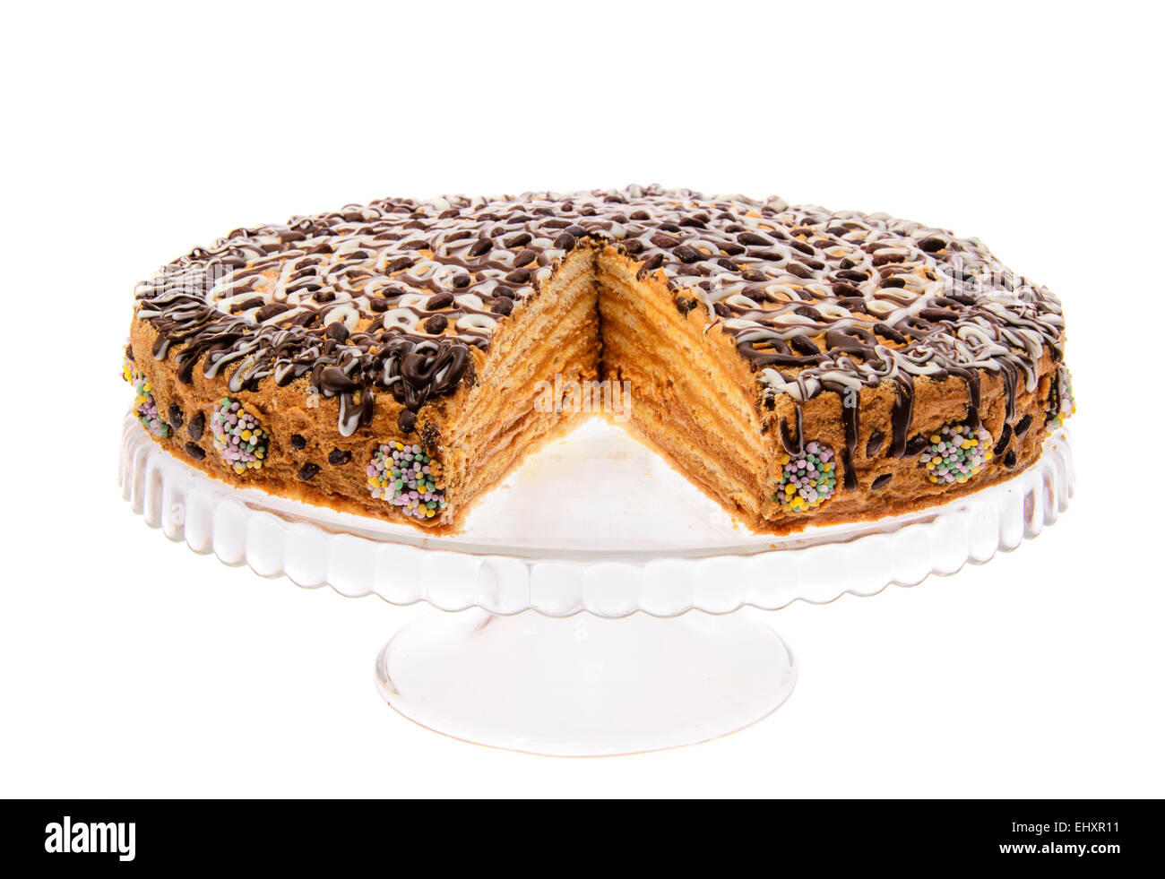 Sweet Slice of honey cake. Isolated Stock Photo Alamy