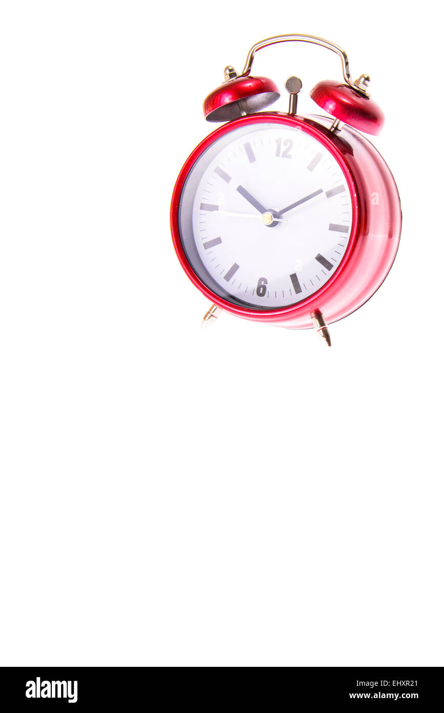 Red Alarm Clock. Isolated Stock Photo - Alamy