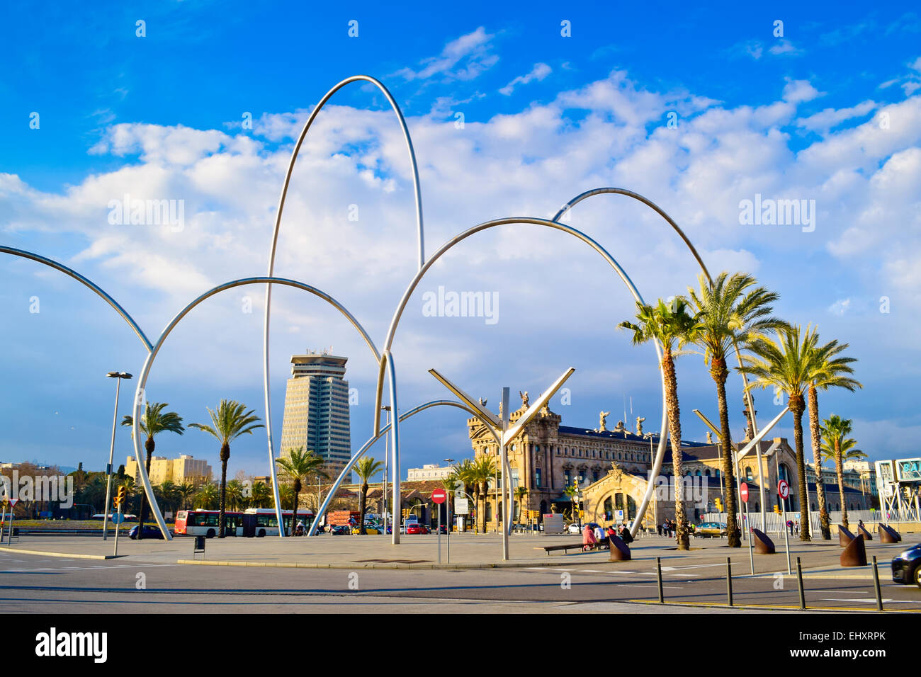Sculpture 'Ones' by Andreu Alfaro, Drassanes square, Barcelona, Catalonia, Spain. Stock Photo
