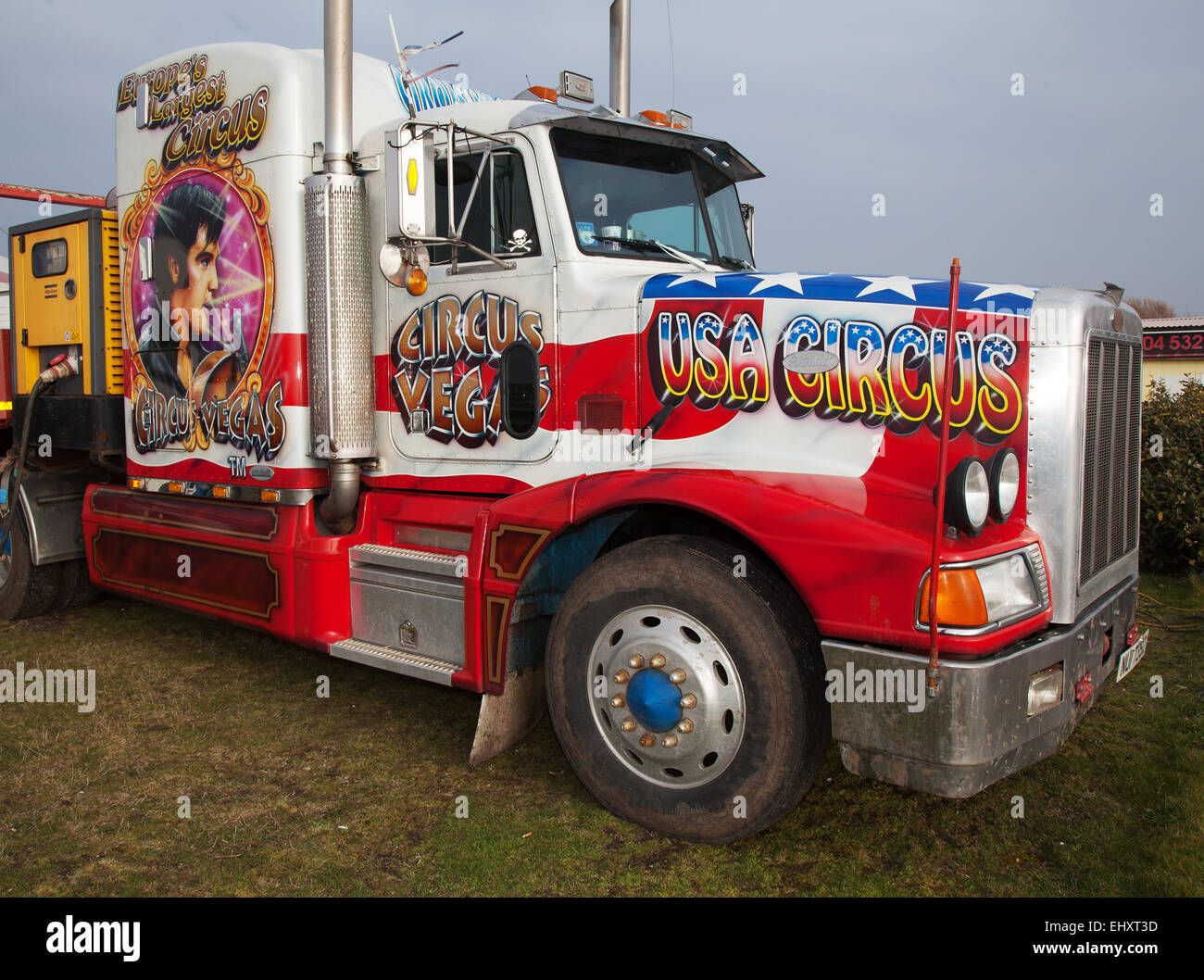 Painted truck and cab from Uncle Sam's American Circus; PETERBILT