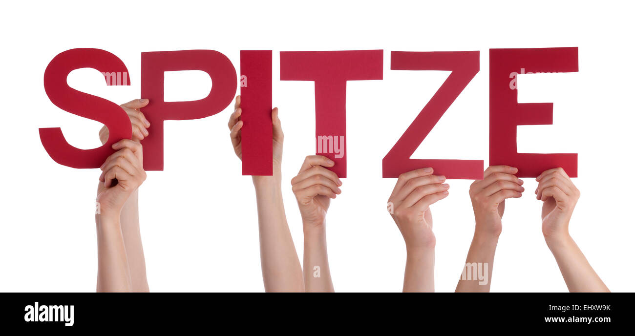 Many Caucasian People And Hands Holding Red Straight Letters Or