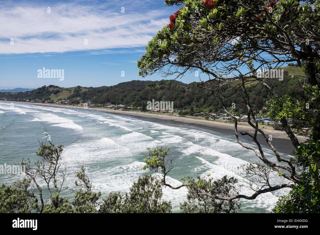Overlooking the beach and coastline at Whakatane in New Zealand. Stock Photo