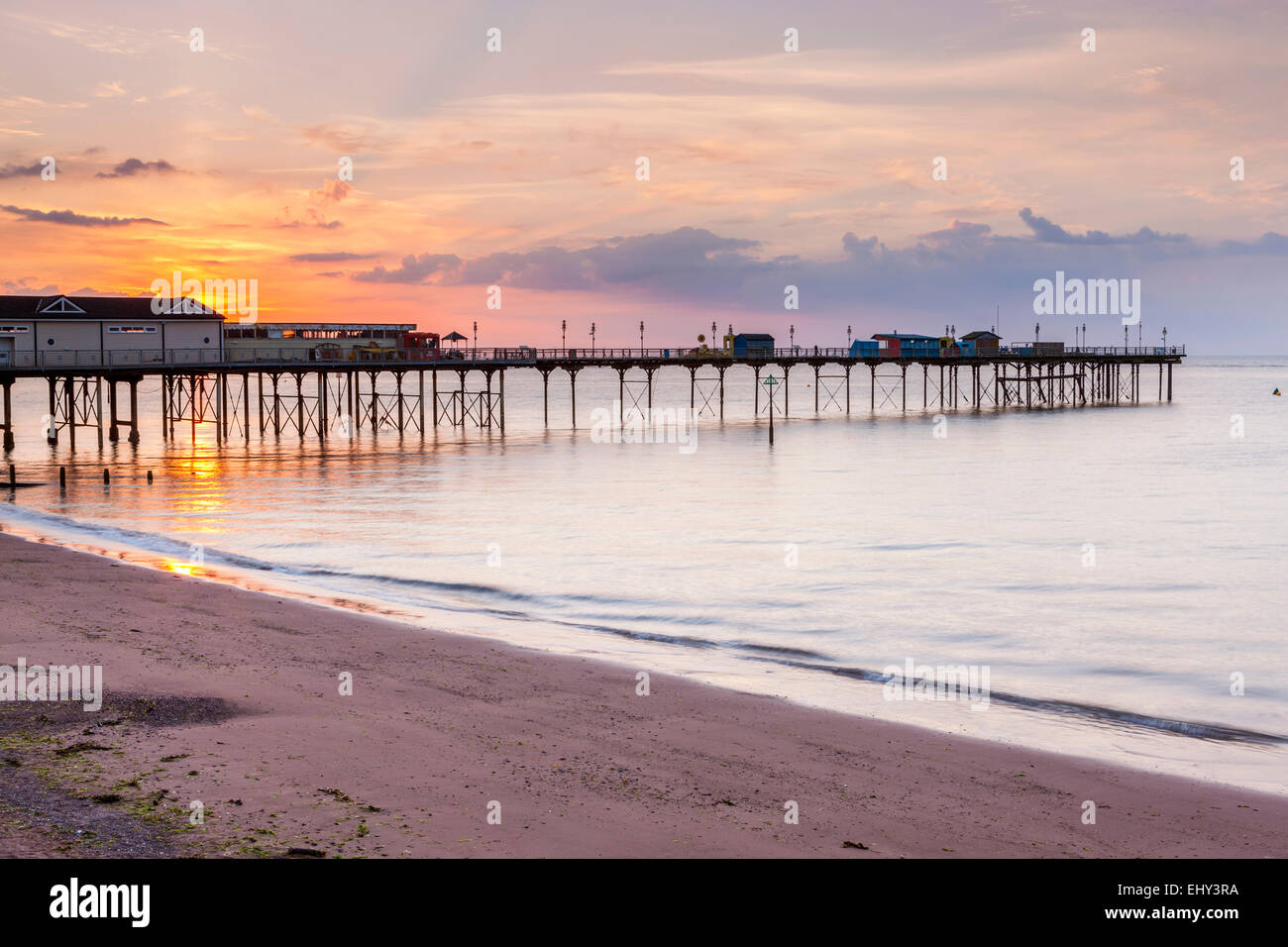 Sunrise over the historic pier at Teignmouth, Devon, England, United