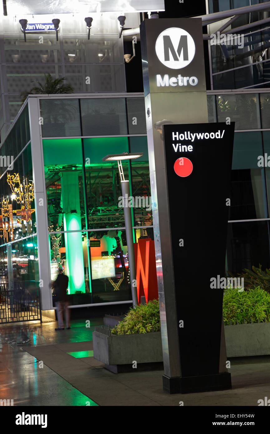 Metro sign, Hollywood and Vine station, Los Angeles, California, USA
