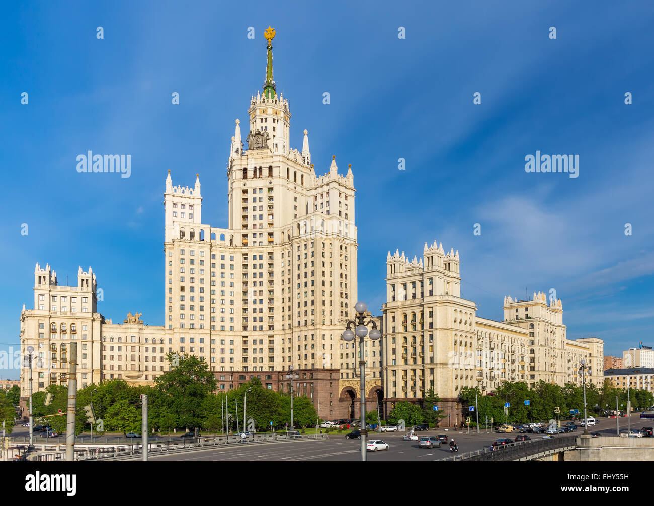 Panoramic view of the Kotelnicheskaya skyscraper on the sky background in Moscow, Russia Stock Photo