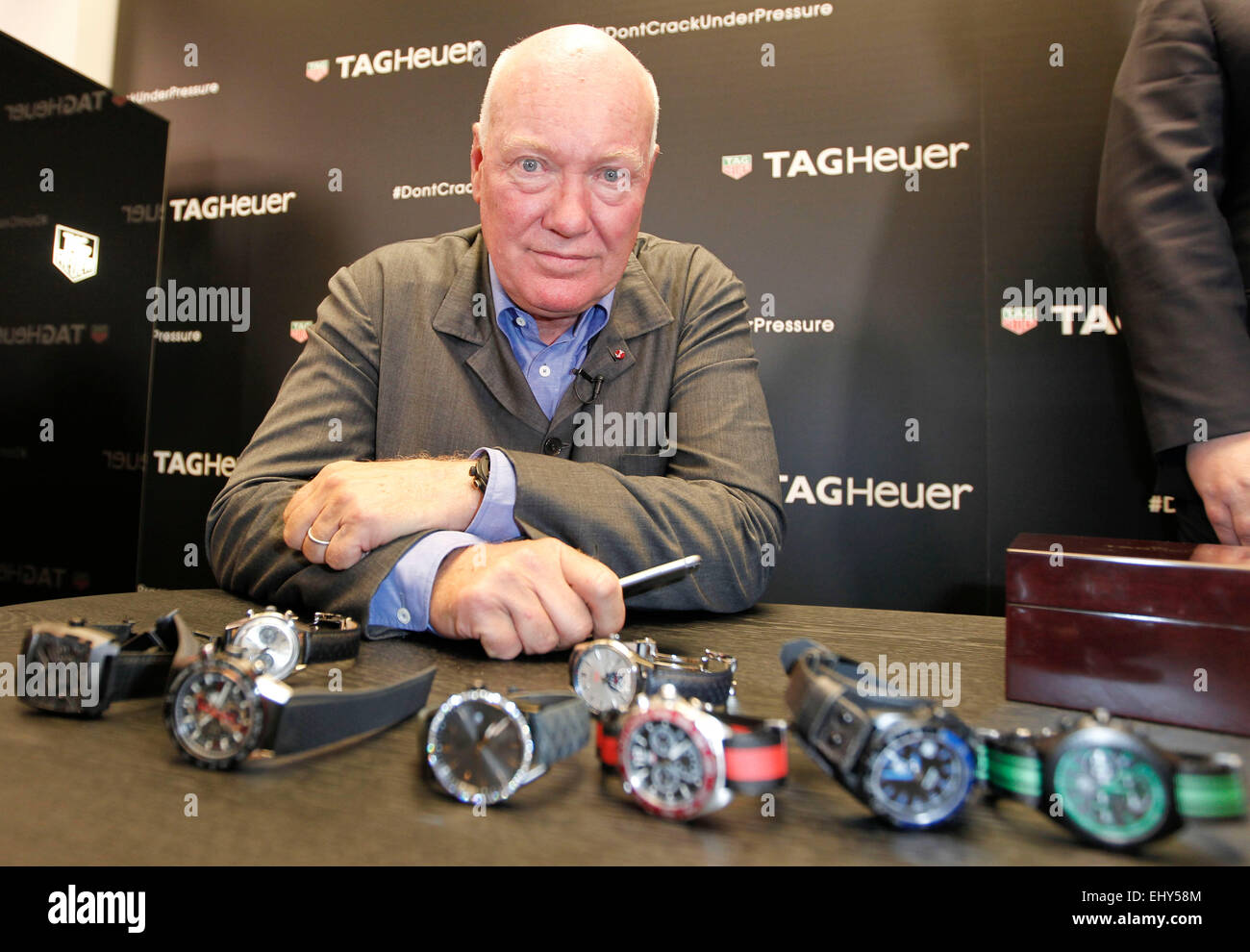 Basel, Switzerland - March 18, 2015: Jean Claude Biver, CEO of Hublot,  Zenith and Tag Heuer (LVMH) at Baselworld 2015, the biggest Watch and  Jewellery Fair in the World from 19-26 March.