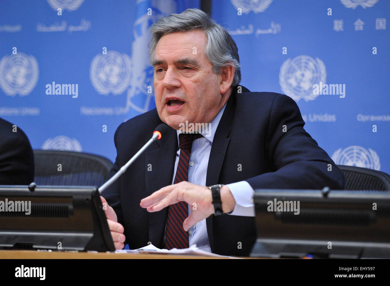 New York, UN headquarters in New York. 18th Mar, 2015. Gordon Brown, UN ...