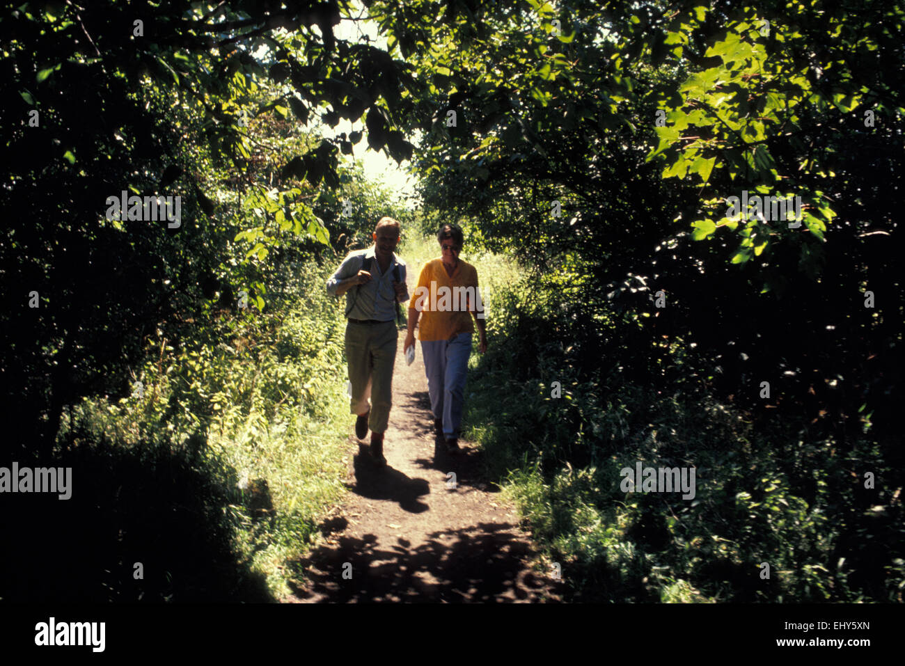 Walkers on the former railway line, now footpath between Lancaster and