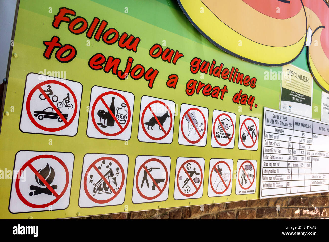Johannesburg South Africa,Zoo,entrance,sign,not allowed,rules,SAfri150304030 Stock Photo
