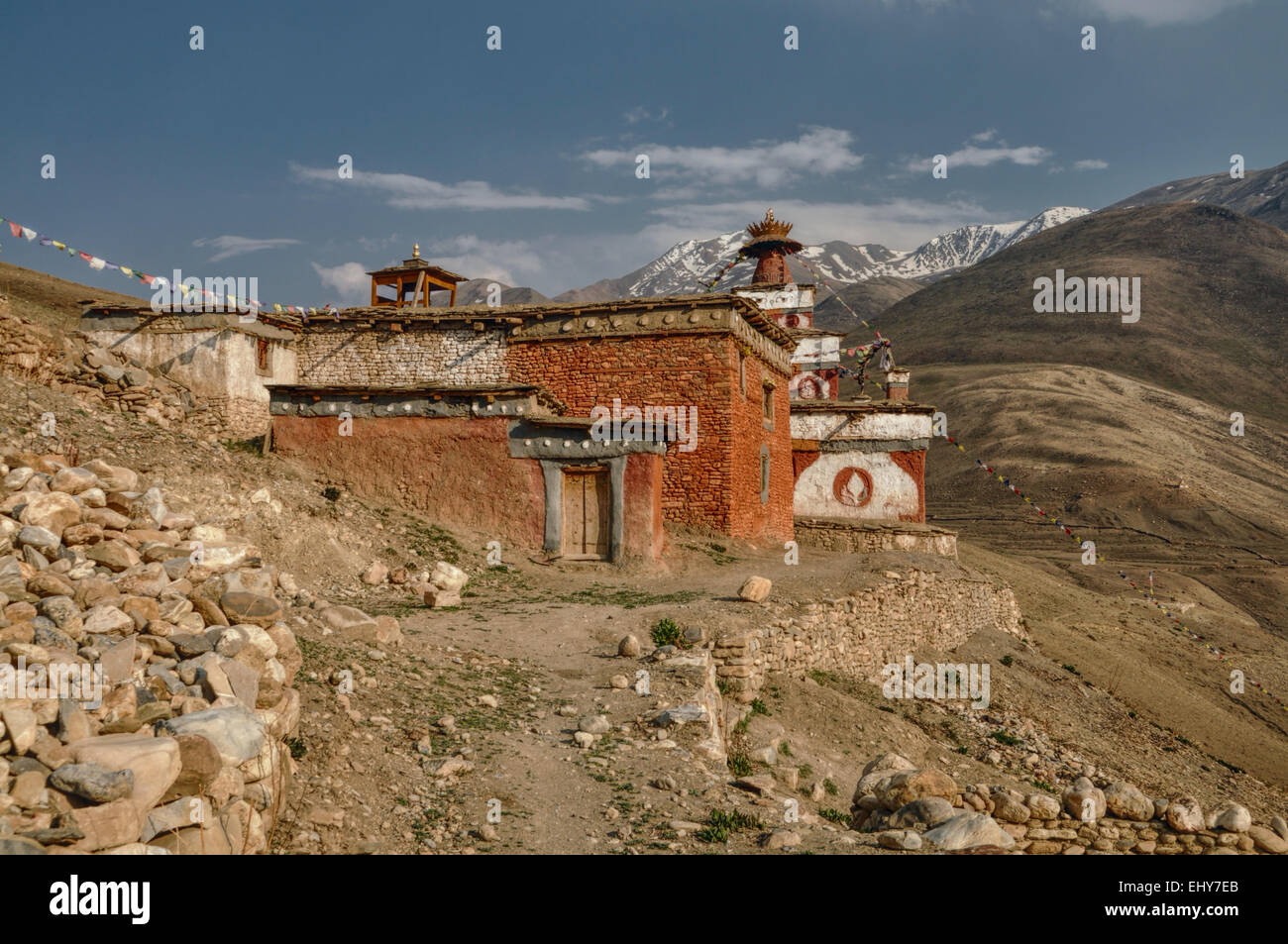 Scenic old shrine in Himalayas mountains in Nepal Stock Photo - Alamy