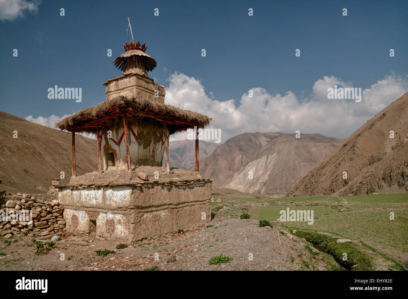 Scenic old shrine in Himalayas mountains in Nepal Stock Photo - Alamy