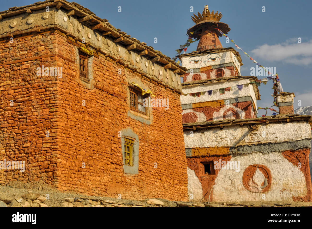 Scenic old shrine in Himalayas mountains in Nepal Stock Photo - Alamy