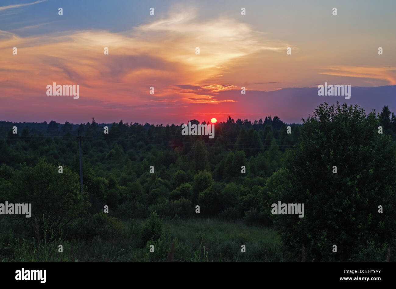 Sunset rural landscape Stock Photo - Alamy