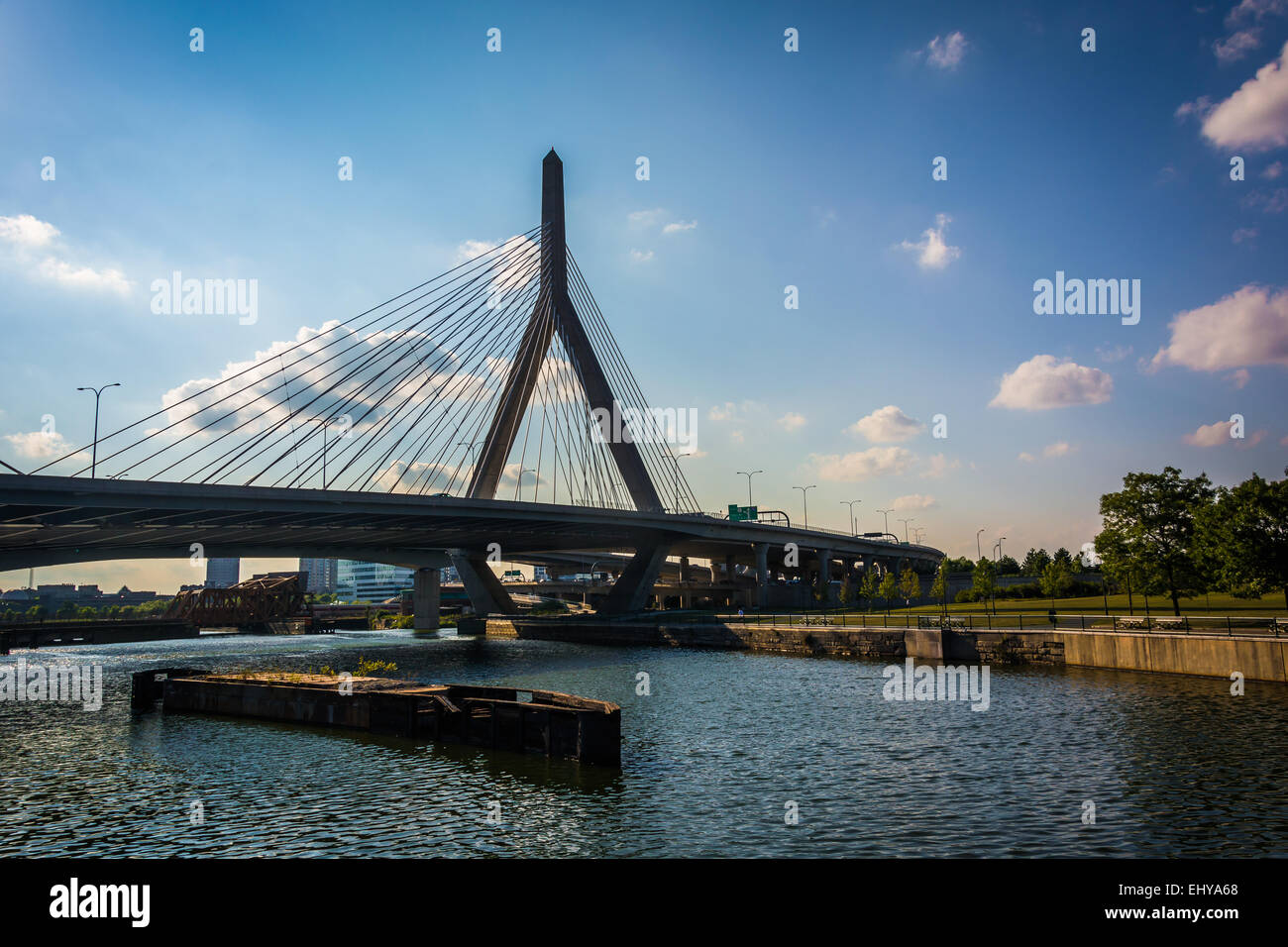 The Leonard P. Zakim Bunker Hill Memorial Bridge in Boston, Massachusetts. Stock Photo