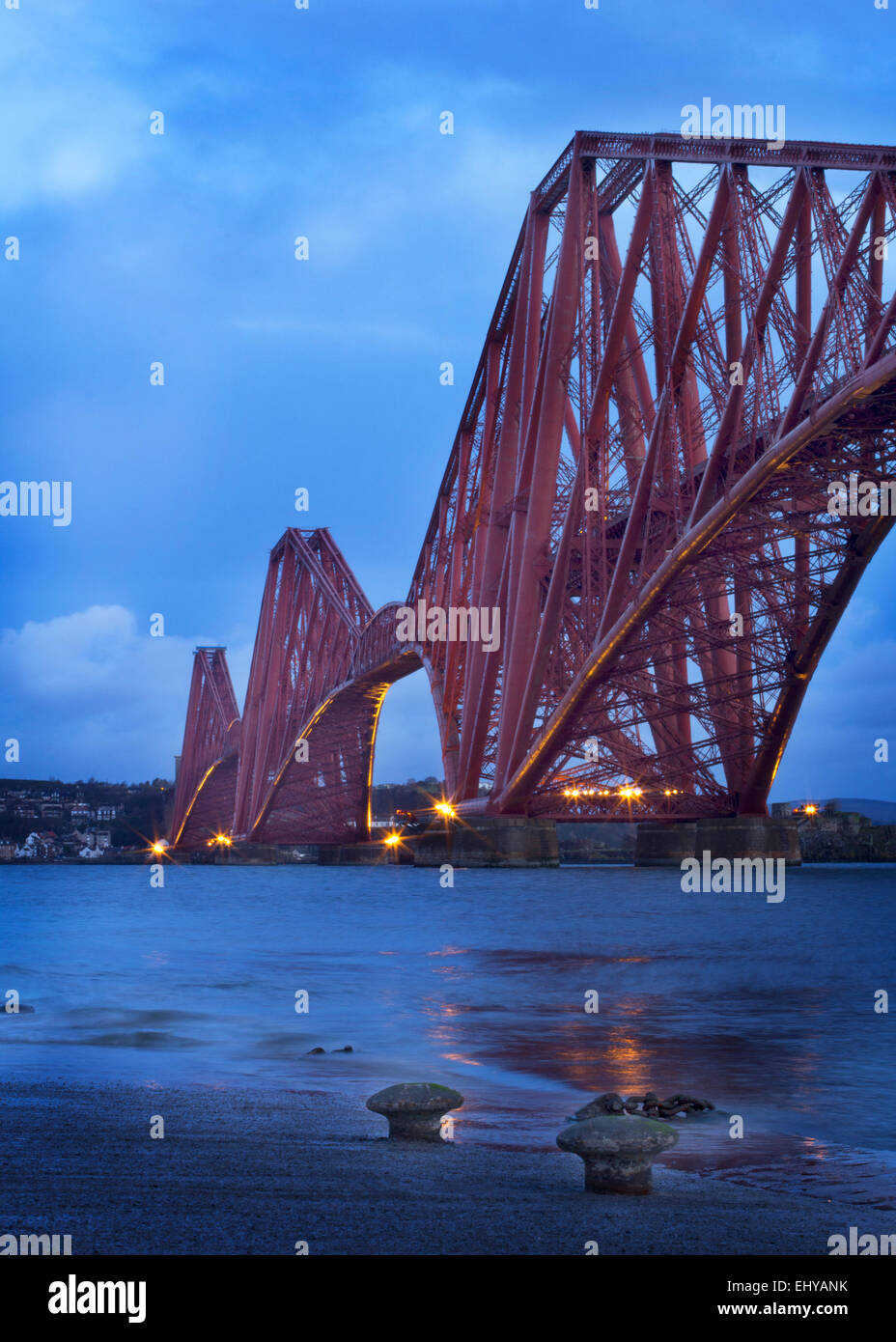 Forth Rail Bridge before Dawn, taken from South Queensferry Harbour looking towards North Queensferry. Stock Photo