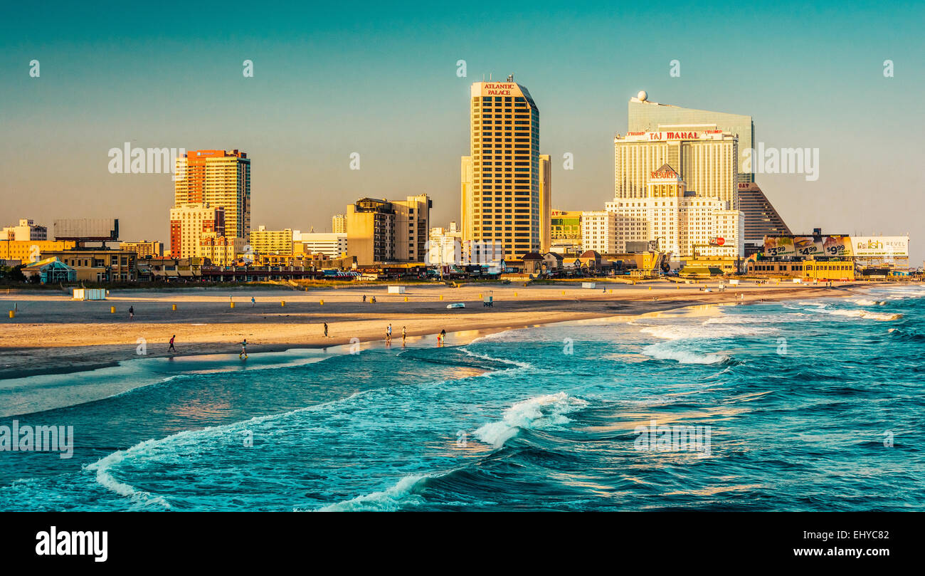 The skyline and Atlantic Ocean in Atlantic City, New Jersey Stock Photo
