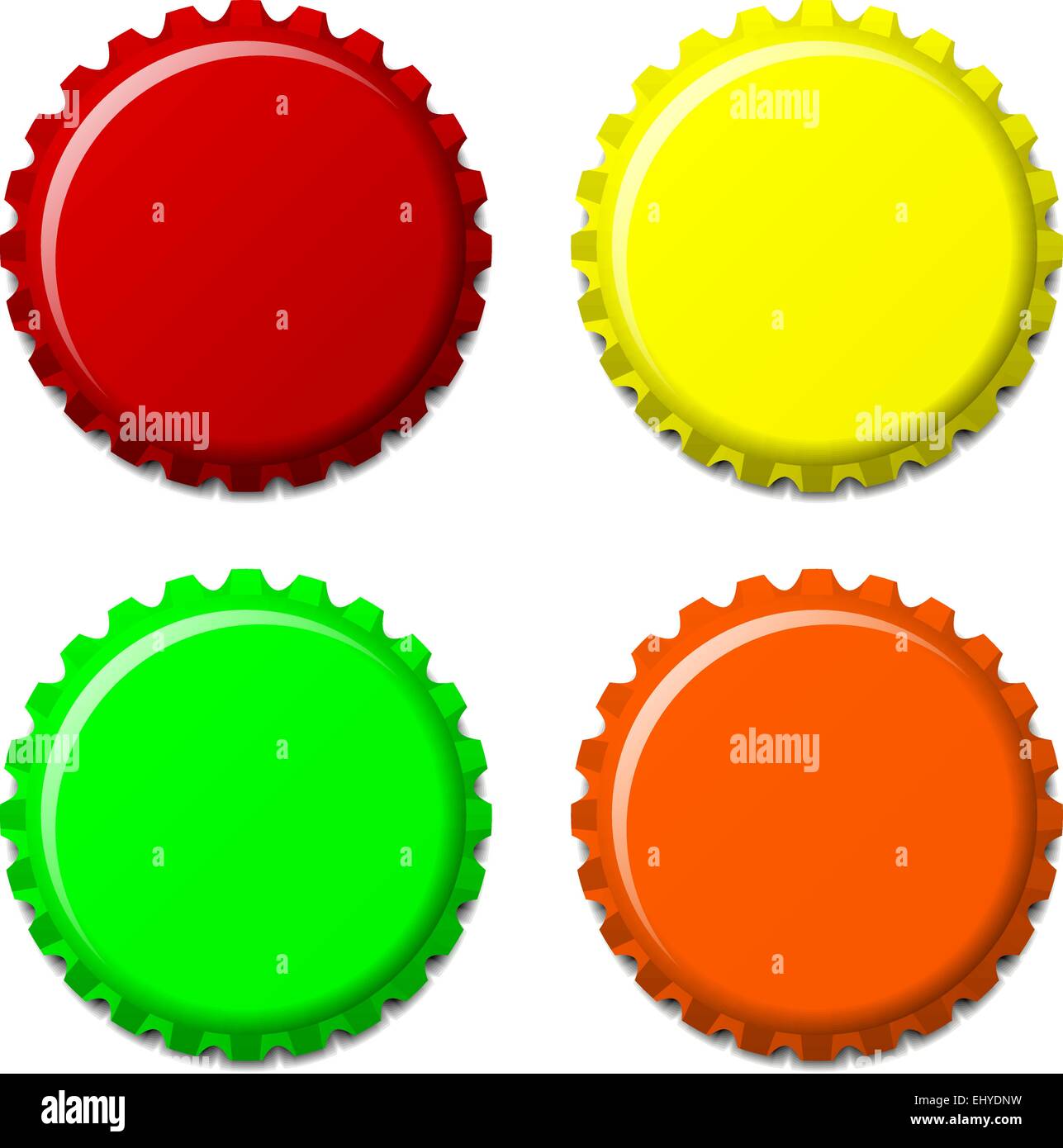 Set of bottle caps in colors isolated on white background, vector