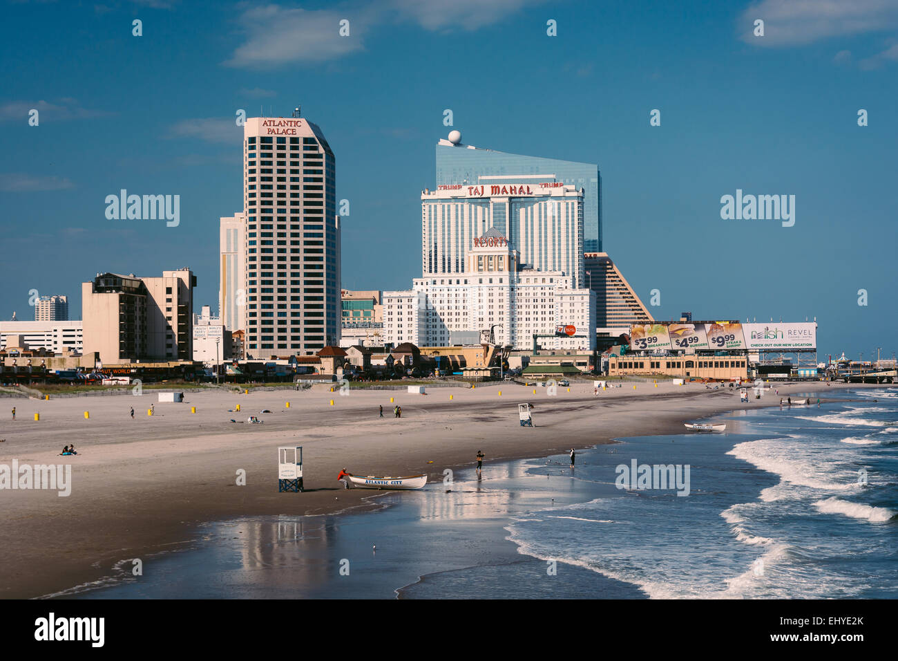 View of the beach and skyline from a pier in Atlantic City, New Jersey ...