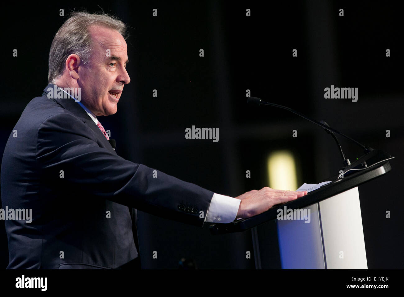 Washington, DC, USA. 17th Mar, 2015. James Hogan, President and CEO, Etihad Airways, speaks at the 14th annual U.S. Chamber Of Commerce Foundation Aviation Summit in downtown Washington, D.C., on March 17, 2015. Credit:  Kristoffer Tripplaar/Alamy Live News Stock Photo