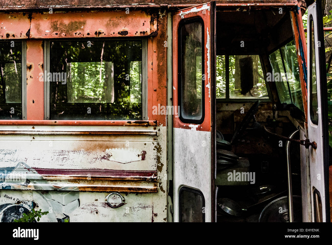 A rusty, abandoned bus Stock Photo