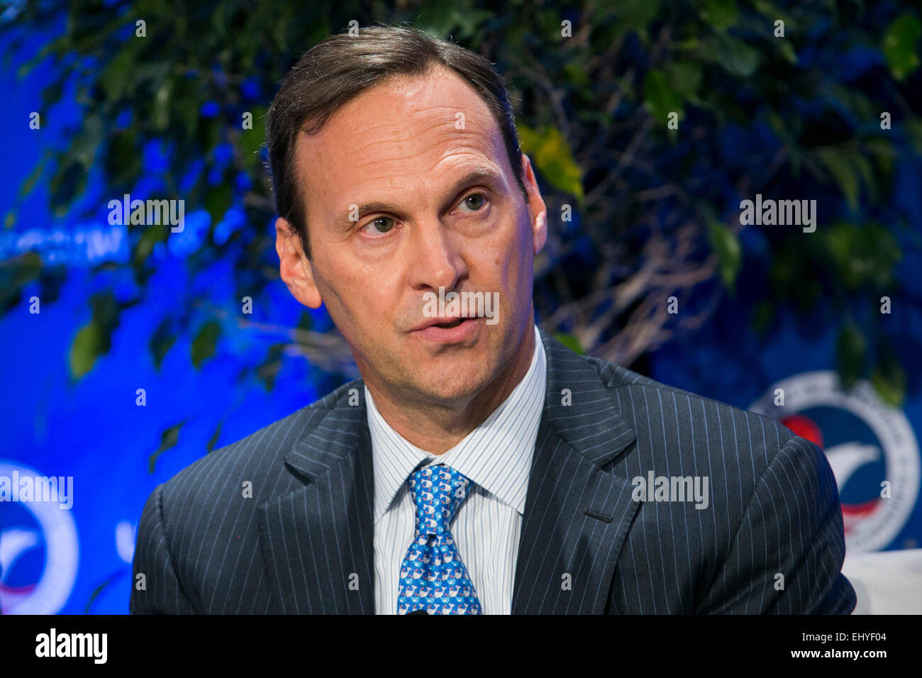 Washington, DC, USA. 17th Mar, 2015. David N. Siegel, CEO, Frontier Airlines, speaks at the 14th annual U.S. Chamber Of Commerce Foundation Aviation Summit in downtown Washington, D.C., on March 17, 2015. Credit:  Kristoffer Tripplaar/Alamy Live News Stock Photo