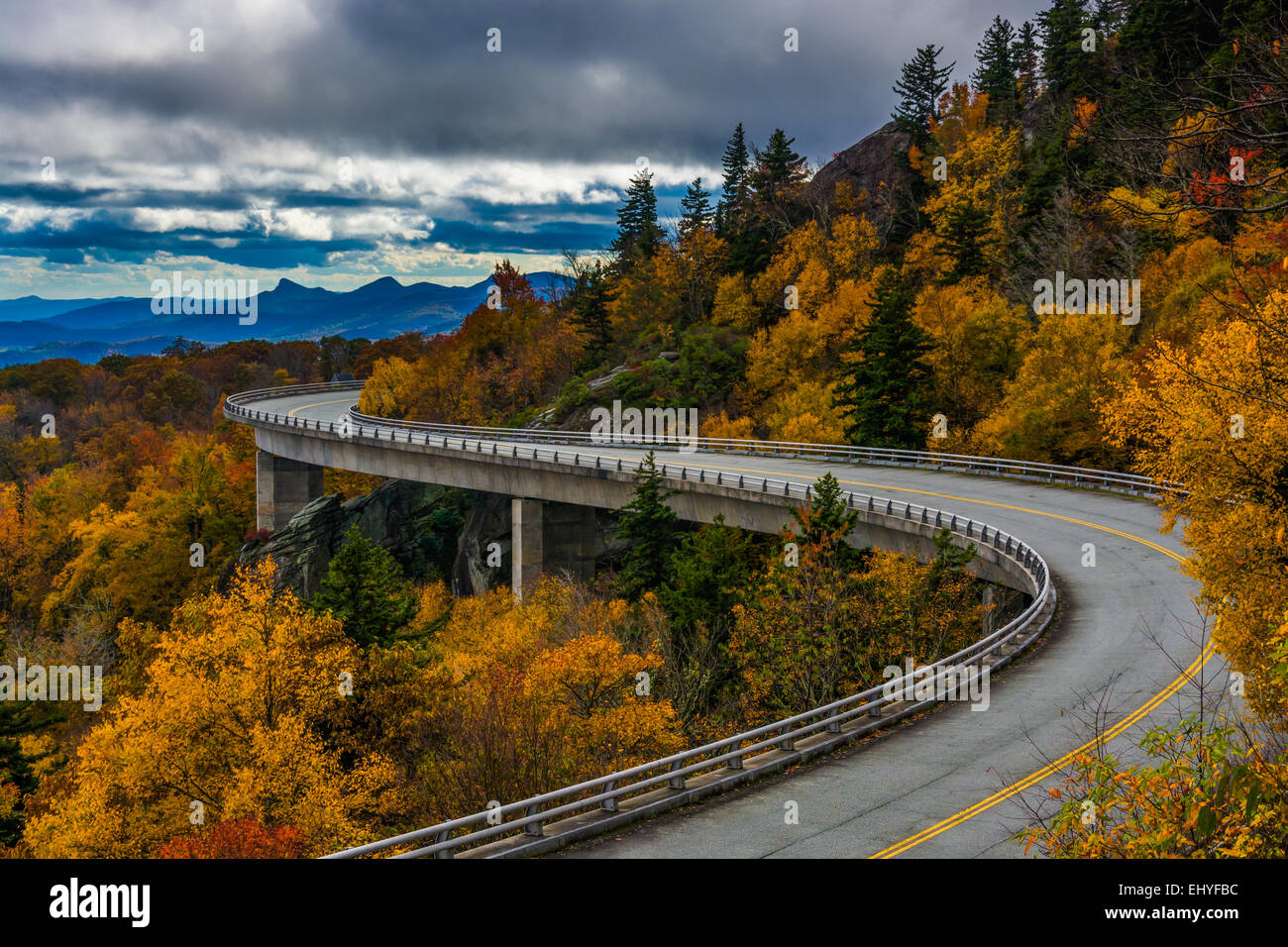 Autumn view of Linn Cove Viaduct, on the Blue Ridge Parkway, North