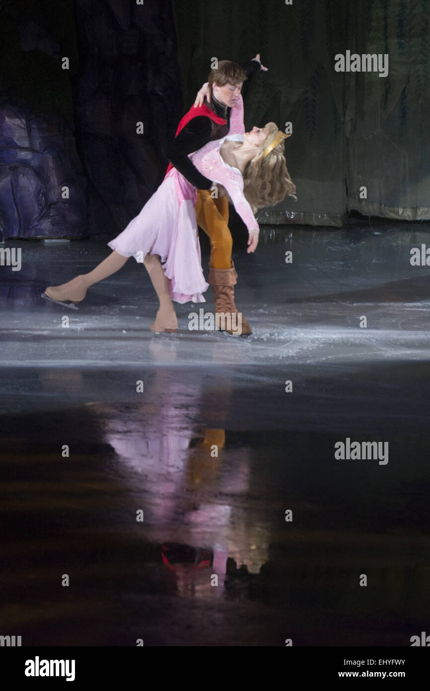 Calgary, Canada. 18th March, 2015. Princess Aurora and Prince Philip skate together in Disney On Ice Presents : Princesses and Heroes in Calgary. Credit:  Baden Roth/ZUMA Wire/Alamy Live News Stock Photo