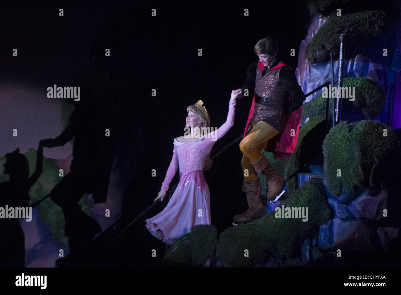 Calgary, Canada. 18th March, 2015. Princess Aurora And Prince Philip walk in harmony as they enter a forest in Disney On Ice Presents : Princesses and Heroes in Calgary. Credit:  Baden Roth/ZUMA Wire/Alamy Live News Stock Photo