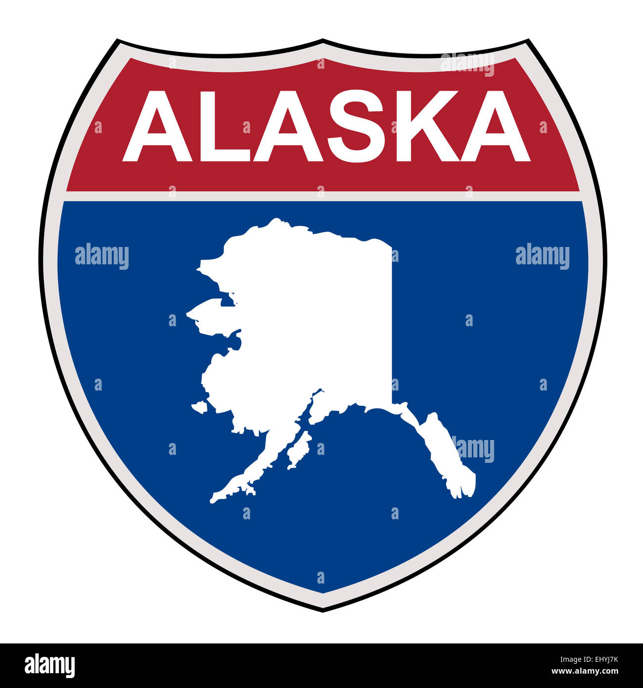 American State of Alaska map interstate highway road shield isolated on a white background. Stock Photo