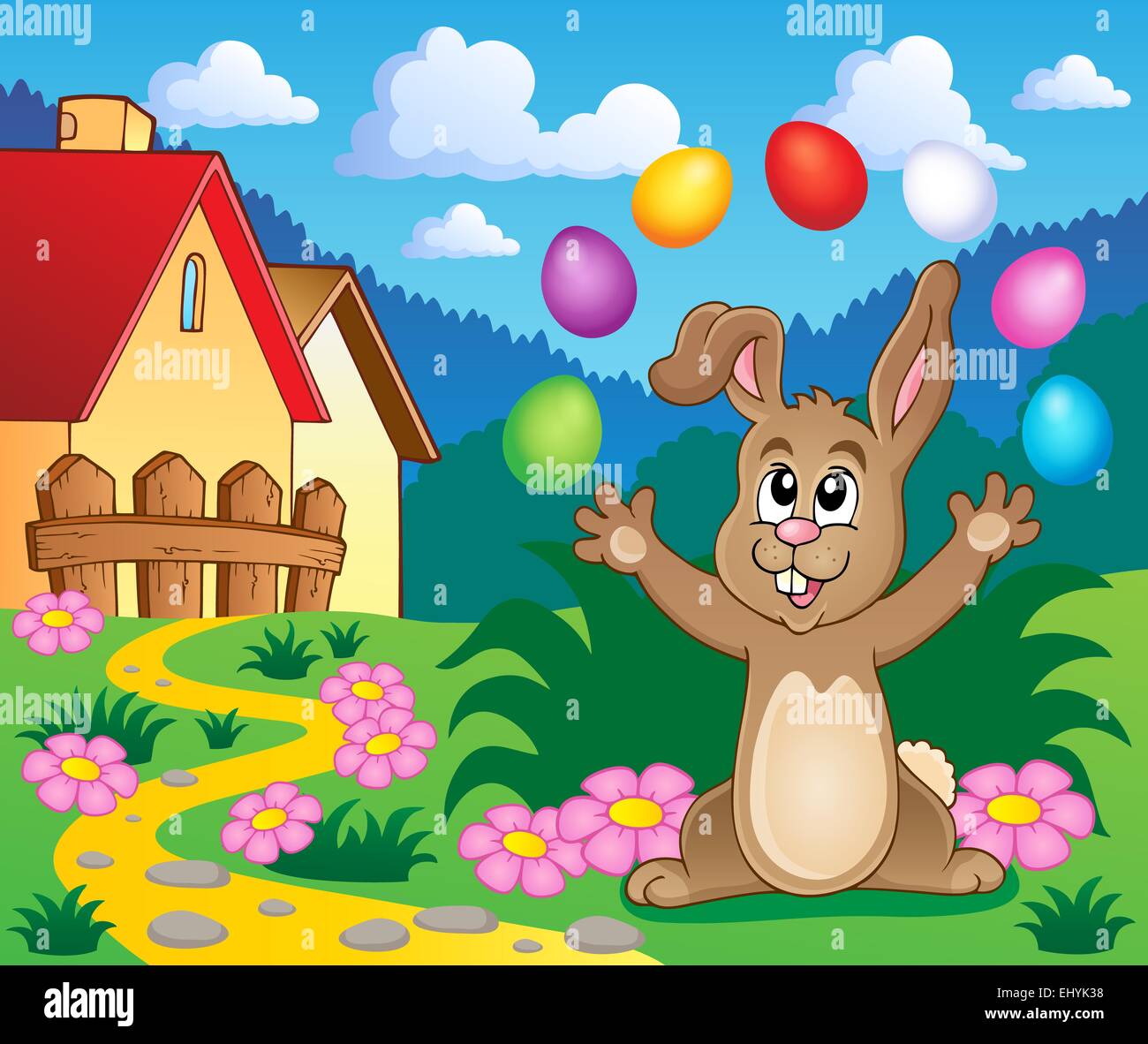 Young bunny with Easter eggs theme 5 - picture illustration. Stock Photo