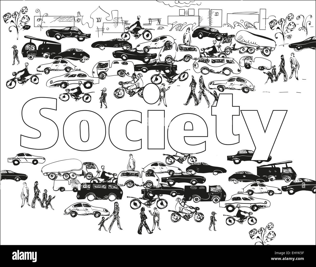 Sketch of a of modern society Stock Photo - Alamy