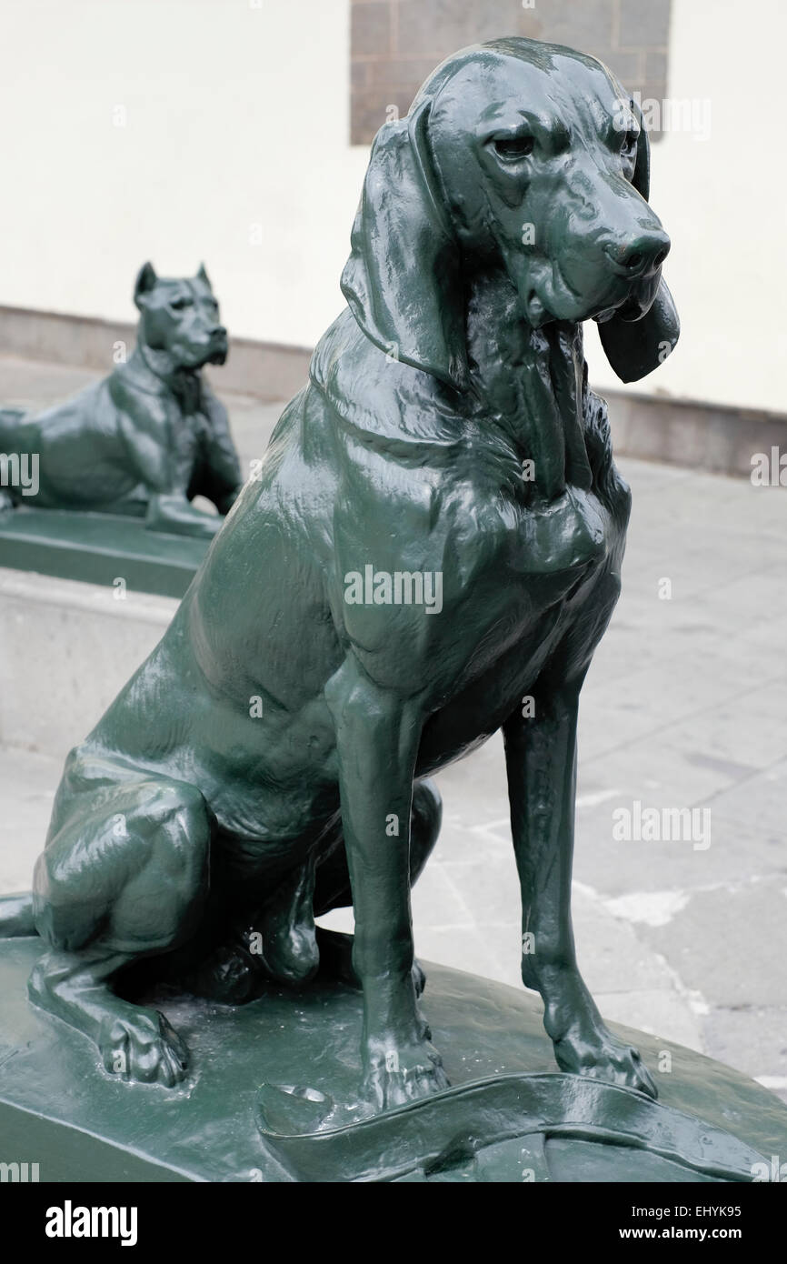 Bronze statues of dogs guard the Plaza Santa Ana, Vegueta, Las Palmas, Gran Canaria Stock Photo