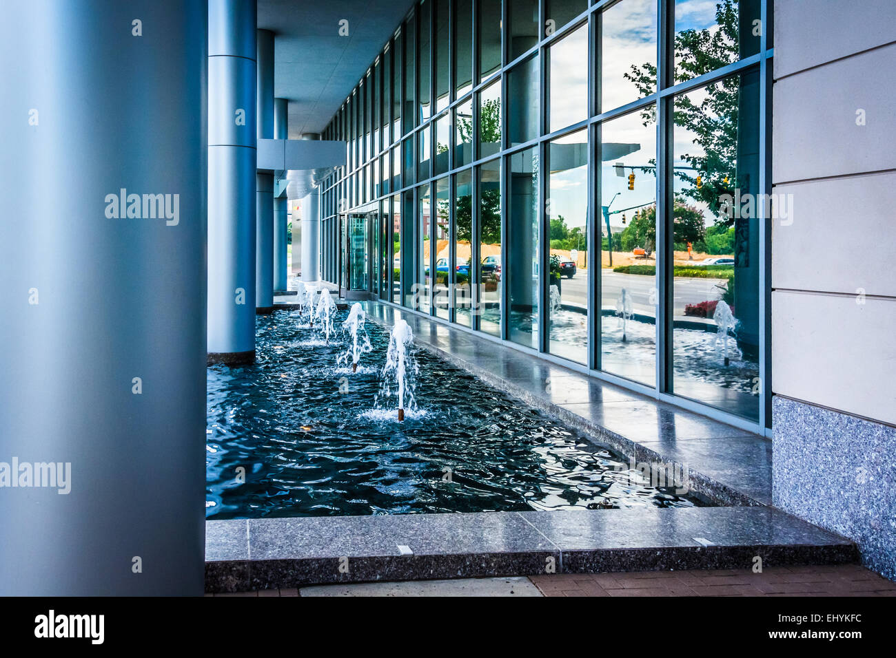 Fountains and modern building in downtown Charlotte, North Carolina