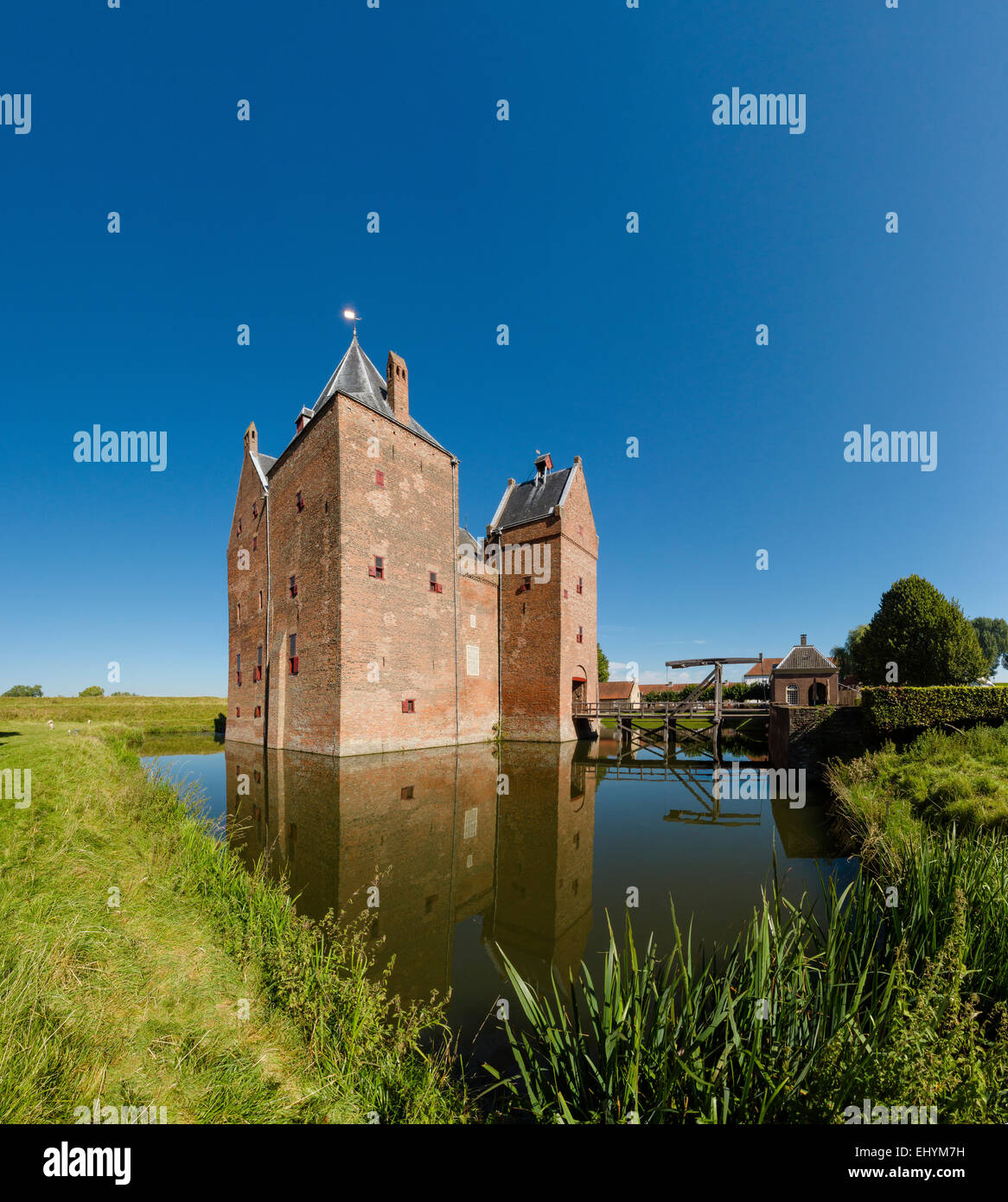 Netherlands, Holland, Europe, Woudrichem, Loevestein castle, castle, water, summer, Stock Photo