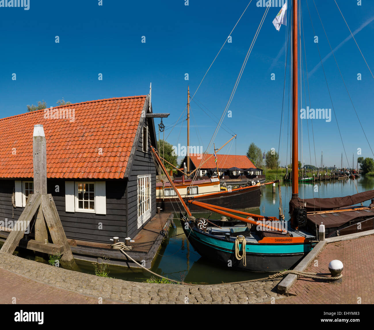 Netherlands, Holland, Europe, Woudrichem, Historical, port, city, village, summer, ships, boat, Stock Photo