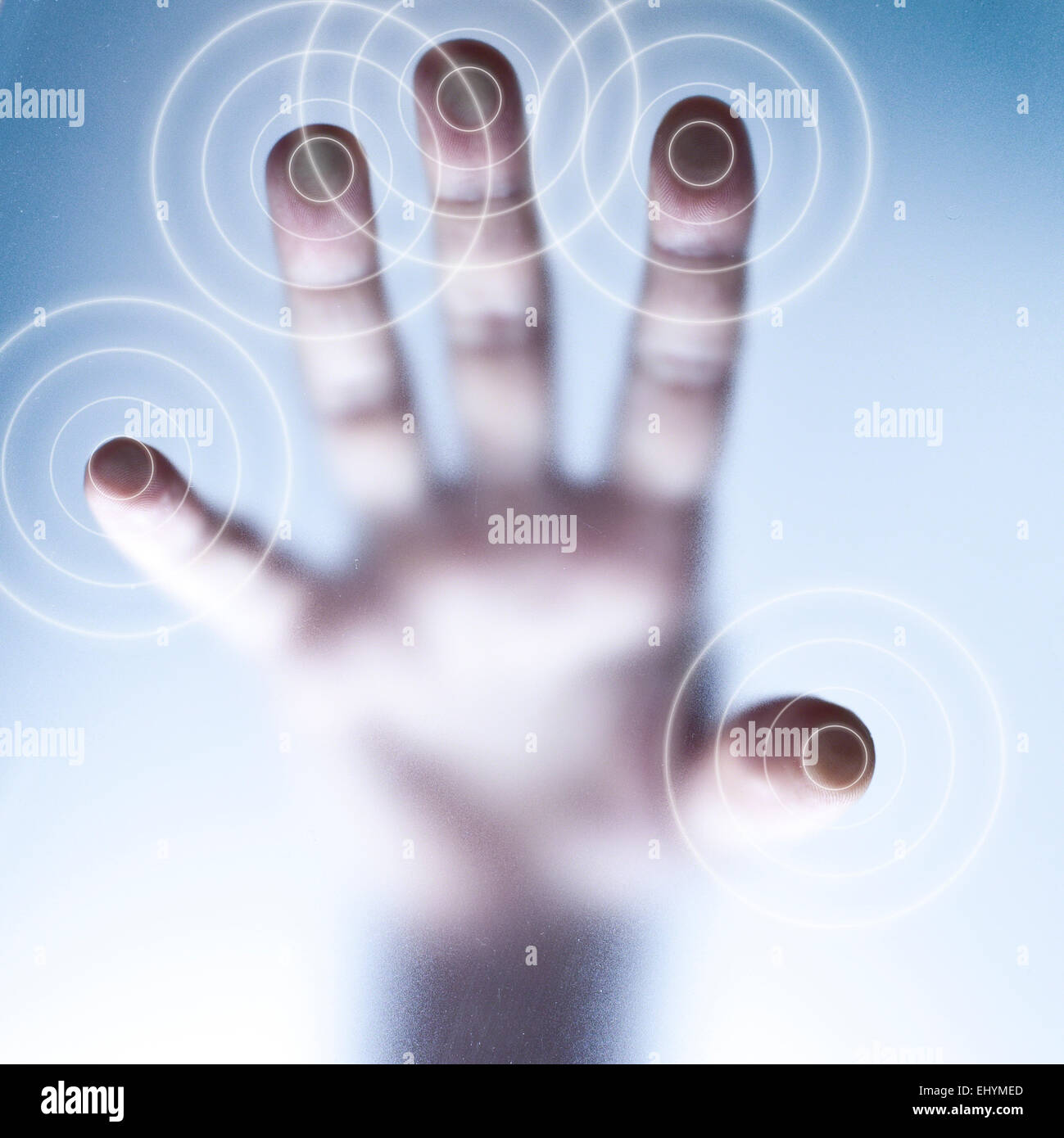 Conceptual touch screen technology with fingers touching glass Stock