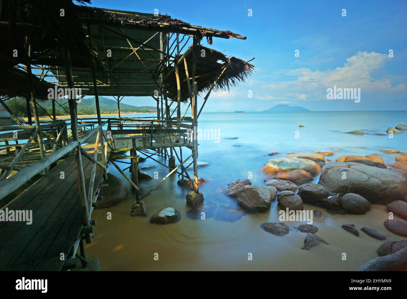 A view from the bamboo bridge at Singkawang Stock Photo