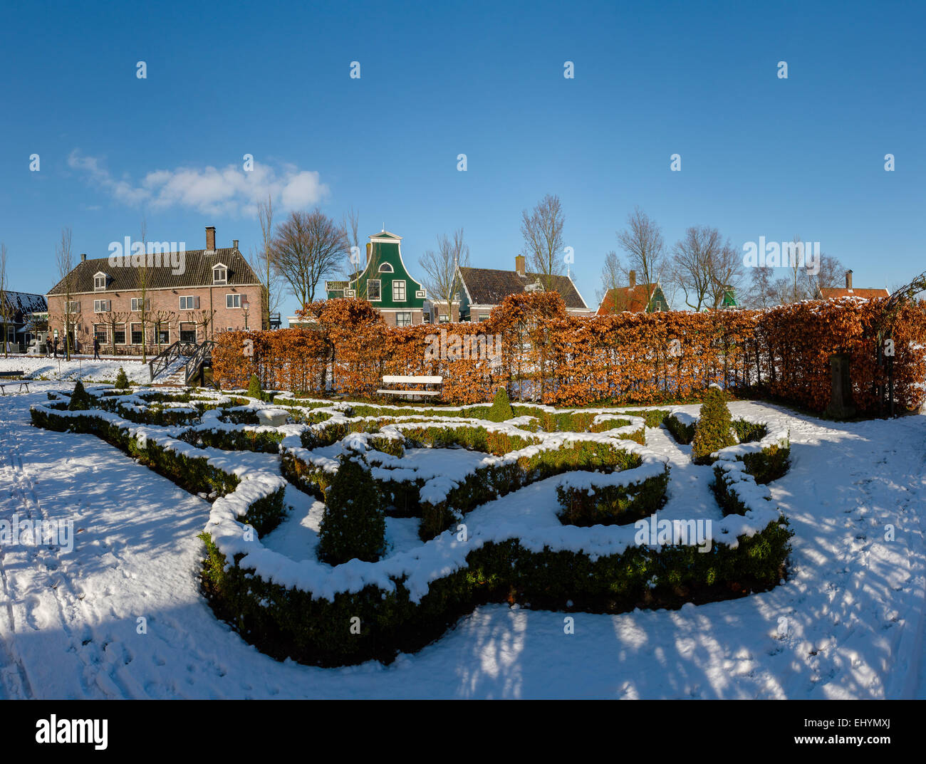 Netherlands, Holland, Europe, Zaandam, Open air, museum, De Zaanse Schans, garden, formal garden, city, village, forest, wood, tr Stock Photo