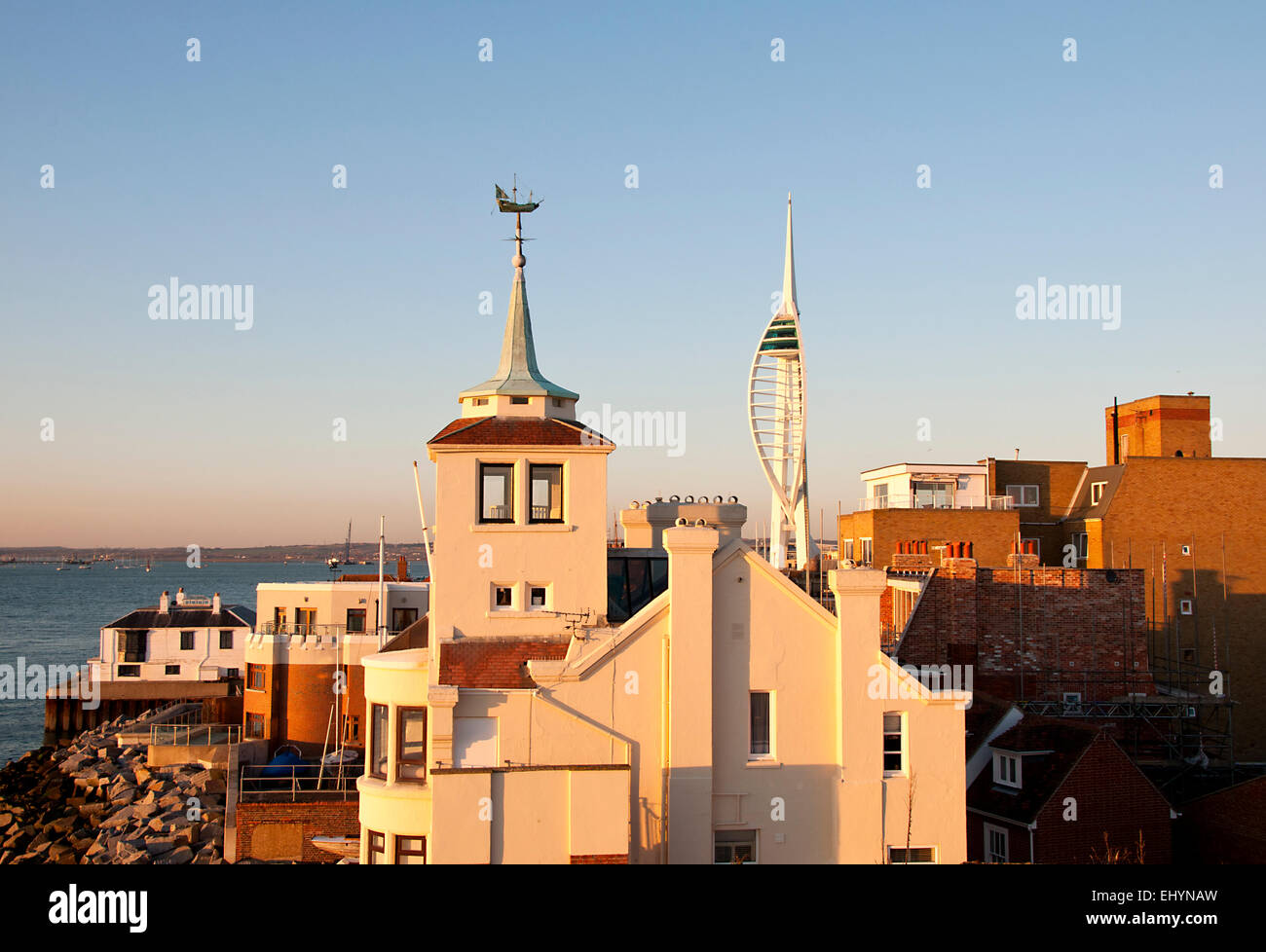 Spinnaker Tower viewed over Harbor development in Portsmouth, Hampshire, UK Stock Photo