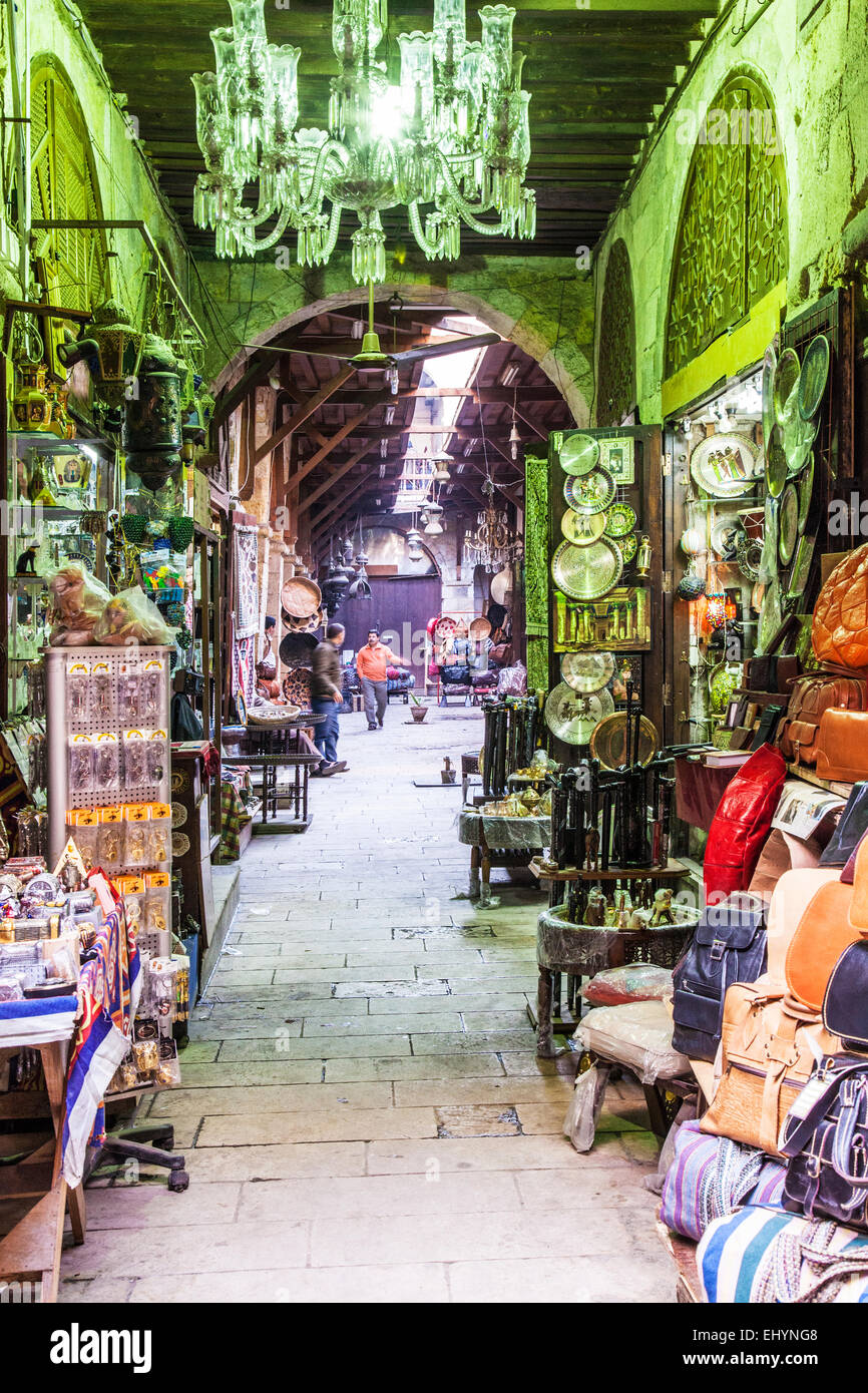 View of a street in the Khan el-Khalili souk in Cairo. Stock Photo