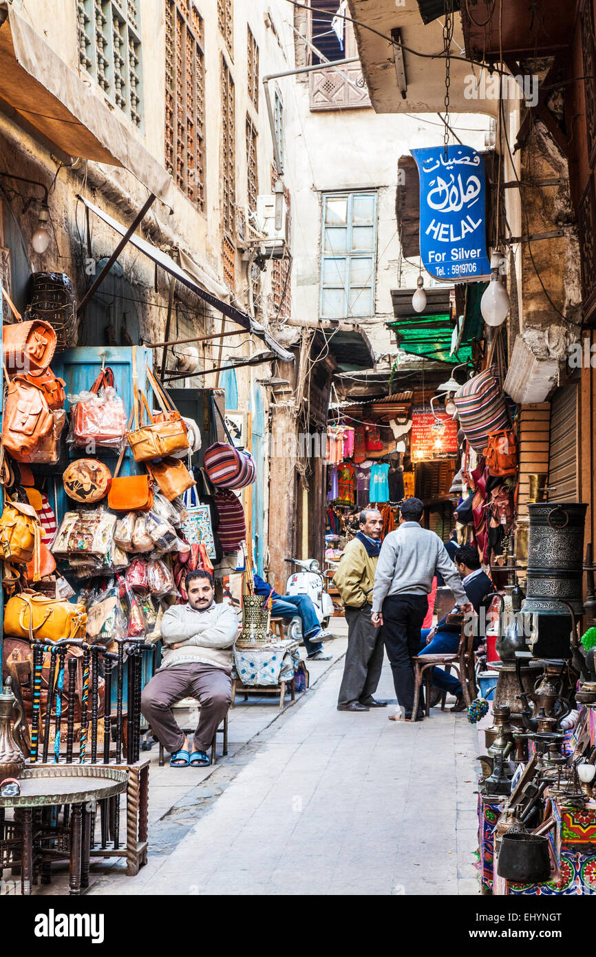 View of a street in the Khan el-Khalili souk in Cairo. Stock Photo