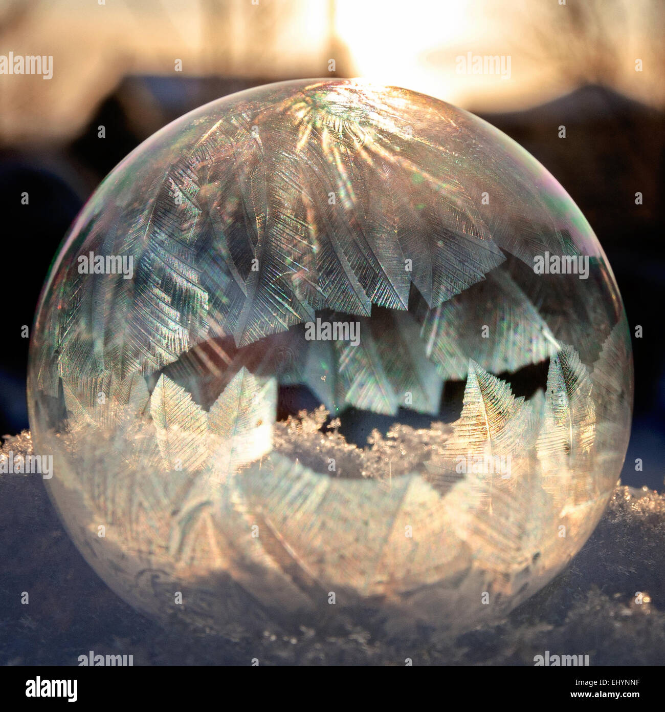 A soap bubble freezing in sun Stock Photo