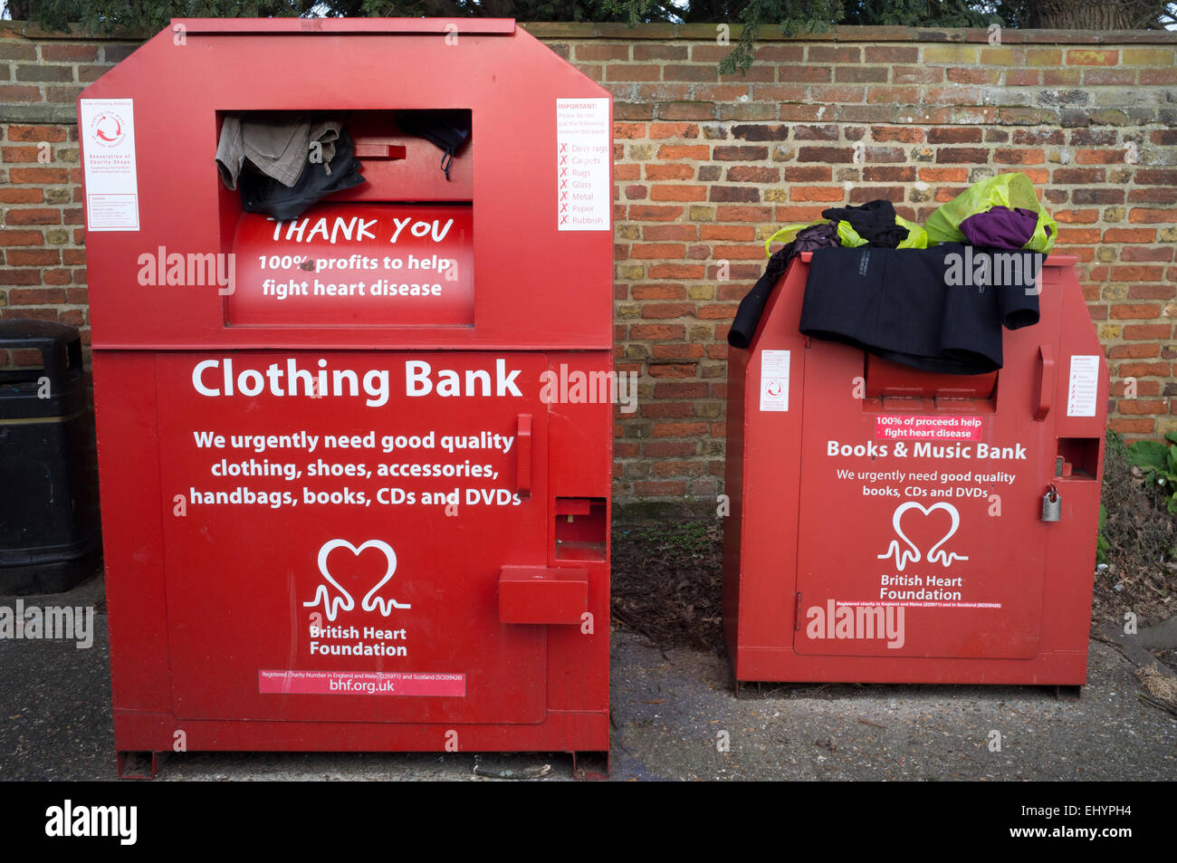 British Heart Foundation clothing, books and music banks Stock Photo - Alamy