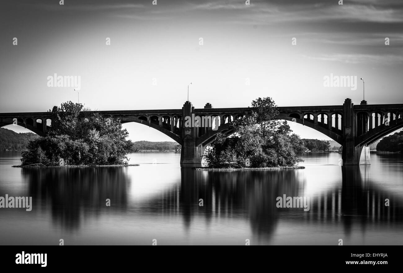 Long exposure of the Veterans Memorial Bridge over the Susquehanna River, in Wrightsville, Pennsylvania. Stock Photo